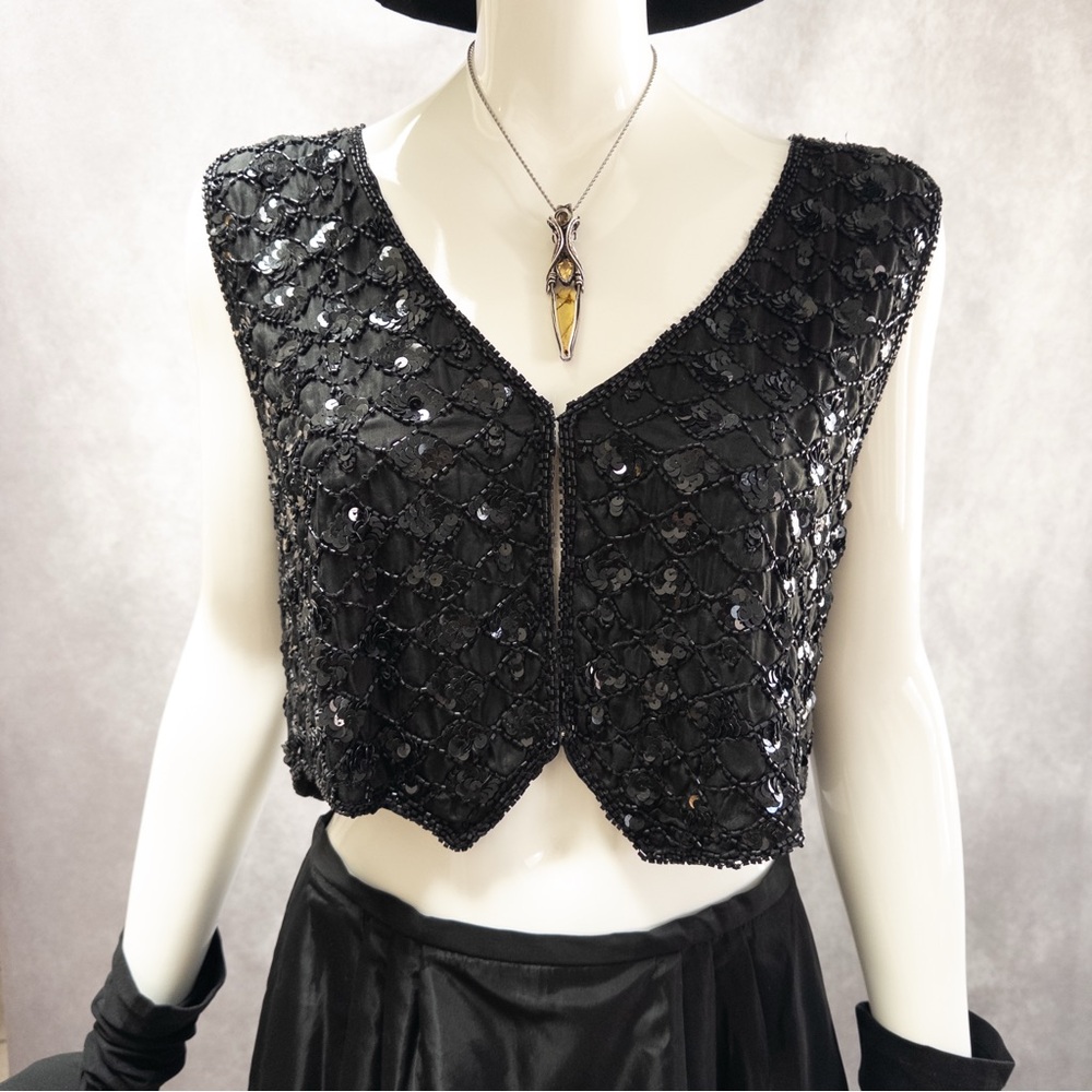 Vintage silk beaded‎ + sequin vest